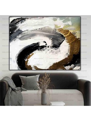 Tablo Dekor Soyut Siyah Halka Yaglı Boya Dokulu Tablo