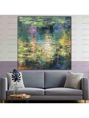 Tablo Dekor Göldeki Yansıma Soyut Yağlı Boya Dokulu Tablo