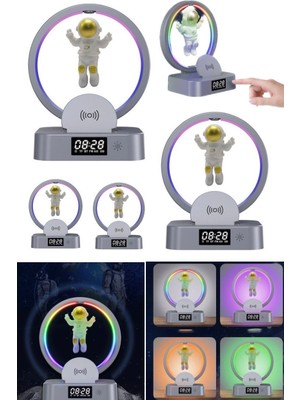 Utelips Çok Işlevli 15W Kablosuz Şarj Tutucu Astronot Rgb Atmosfer Lambası Çalar Saat Bluetooth Hoparlör