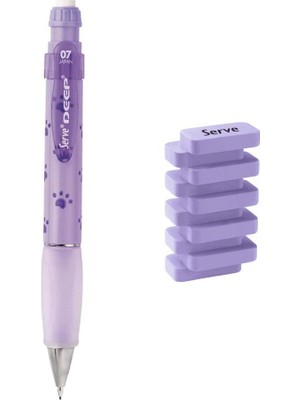 Serve Deep 0.7  mm Mekanik Kurşun Kalem Doğa Pati -& Steps Lavanta Silgi