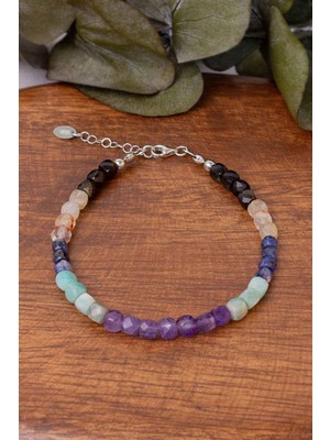 Dünya Doğal Taş Yay Burcu Doğal Taş Bileklik (925 Ayar Gümüş Aparatlı)