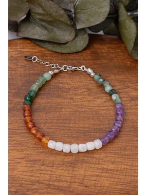 Dünya Doğal Taş Yengeç Burcu Doğal Taş Bileklik (925 Ayar Gümüş Aparatlı)