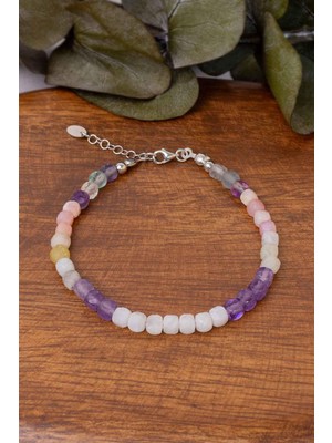 Dünya Doğal Taş Balık Burcu Doğal Taş Bileklik (925 Ayar Gümüş Aparatlı)