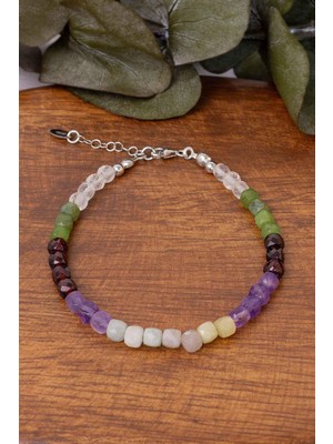 Dünya Doğal Taş Kova Burcu Doğal Taş Bileklik (925 Ayar Gümüş Aparatlı)