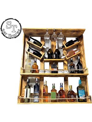 Ser Ticaret Dekoratif Ahşap Şaraplık , Içki ve Içecek Standı 105 x 90 cm Mini Bar