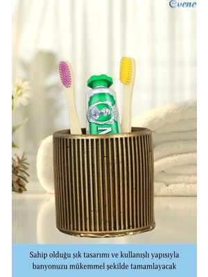 Evene Diş Fırçalığı Tezgah Üstü Altın Eskitme Renk Diş Fırçası Standı Düz Çizgili Model
