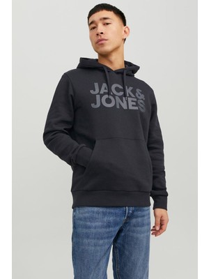 Jack & Jones Hood Corp Logo Erkek Siyah Kapüşonlu Sweatshirt