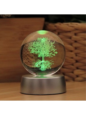 Keyfim Shop Renk Değiştiren Işıklı Tree Of Life Temalı Cam Küre 6cm ve Lotus Kolye Hediyeli