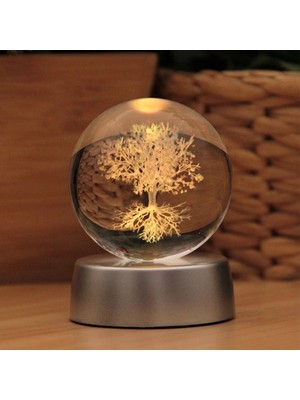 Keyfim Shop Renk Değiştiren Işıklı Tree Of Life Temalı Cam Küre 6cm ve Lotus Kolye Hediyeli