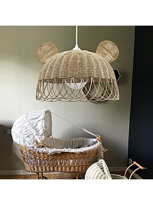 Belkıs Rattan Bambu Rattan Hasır Rafya Jüt Ip Sarkıt Avize 35 cm Tavşan Kulak Çocuk Bebek Odası