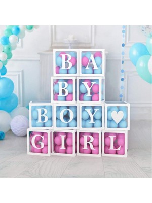 Kidspartim Şeffaf Kutu Baby Gırl Boy Yazılı Harf Beyaz 30 Mavi 30 Pembe Balon Hediyeli