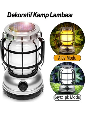 Nzb Dekoratif Outdoor Kamp Lambası Ledli Kırmızı Alev Beyaz Işıklı El Feneri Işıldak Şarjlı Çift Modlu