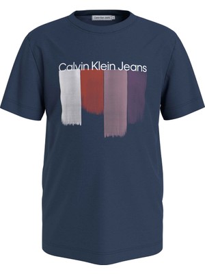 Calvin Klein Baskılı Mavi Erkek Çocuk T-Shirt Kısa Kol Günlük Stil