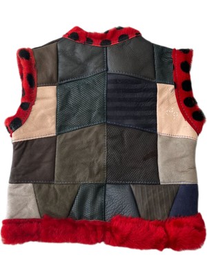 LN Leather Özel Üretim Patchwork Içi Kürk-Dışı Süet Gerçek Deri Çocuk  Yelek