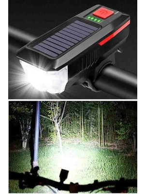 Roichill Solar Enerjili USB ile Şarj Edilebilir Bisiklet Feneri Kornalı ve Su Geçirmez Montaj Tipi