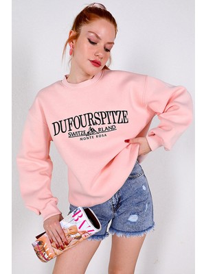 Cof Butik Ön Nakışlı Kadın Sweatshirt Pembe