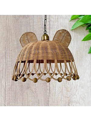 Belkıs Rattan Bambu Rattan Hasır Rafya Jüt Ip Sarkıt Çocuk Bebek Odası Avize 35 cm