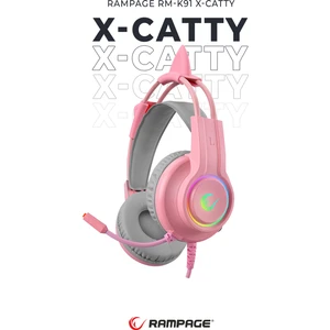 RM-K91 X-CATTY Pembe USB 7.1 Version RGB (Kedi Kulak) Gaming Oyuncu Mikrofonlu Kulaklık