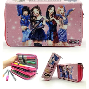 Kalem Kutusu Black Pink Blink Organizer Kalemkutu Vegan Deri Üç Bölmeli Kalemlik