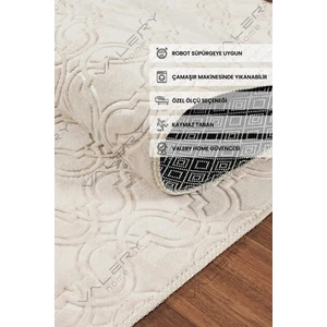Valery Home Yıkanabilir Kaymaz Tabanlı Violin Embos Kesme Rulo Halı Yolluk Krem