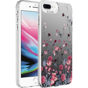 Case 4U Apple iPhone 8 Plus / 7 Plus Kılıf Darbe Emici Desenli Silver Sert Kapak Çiçek