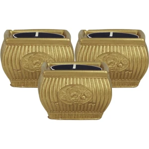 Stein Kohle Şamdan Dekoratif Mumluk Altın Şamdan Set 3 Lü (Üçlü) Tealight Uyumlu Çizgili Çiçek Model