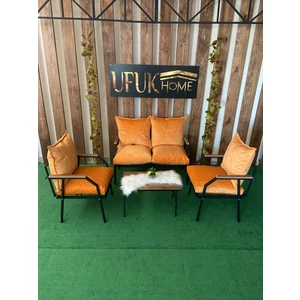 Ufuk Home Linda 2 1 1 Sehpalı Bahçe Takımı, Balkon Takımı, Turuncu Çay Seti, Bahçe Mobilyası