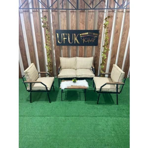 Ufuk Home Linda 2 1 1 Sehpalı Bahçe Takımı, Koltuk Takımı, Balkon Takımı, Bej Çay Seti, Bahçe Mobilyası