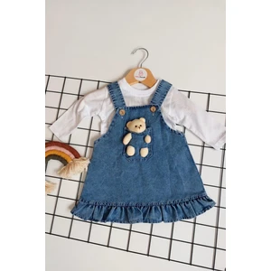 Ayıcık Oyuncaklı Kız Bebek Uzun Kollu Ikili Kot Elbise