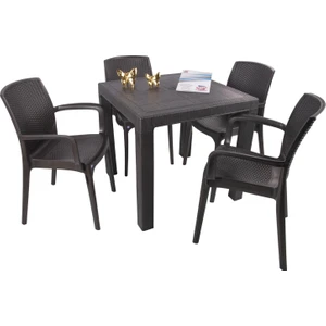 Elit Rattan 80X80 Maya A Koltuk Masa Takımı Kahverengi