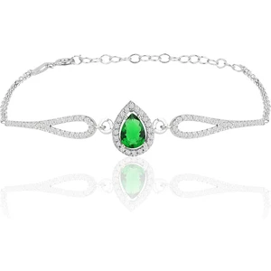 Söğütlü Silver Gümüş Rodyumlu Kök Zümrüt Zirkon Taşlı Pırlanta Modeli Damla Bileklik SGTL12219YESIL