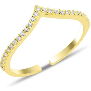 Söğütlü Silver Gümüş Altın Yaldızlı Zirkon Taşlı Alttan Ayarlanabilir Tutku Yüzük SGTL12222GOLD