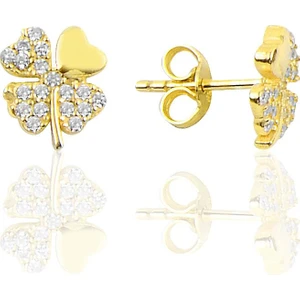 Söğütlü Silver Gümüş Altın Yaldızlı Zirkon Taşlı Yonca Modeli Küpe SGTL10068GOLD