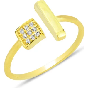 Söğütlü Silver Gümüş Altın Yaldızlı Zirkon Taşlı Üstten Ayarlanabilir Küp Modeli Yüzük SGTL12223GOLD