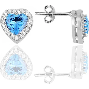 Söğütlü Silver Gümüş Rodyumlu Pırlanta Modeli Akuamarin Taşlı Kalp Küpe SGTL10051MAVI