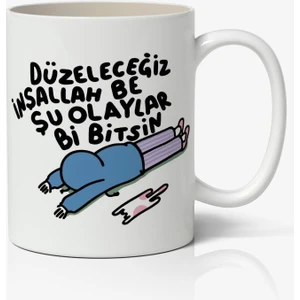 Nostaljik Lezzetler Düzeleceğiz İnşallah Baskılı Kupa Bardak Baskılı Kahve Kupa Bardak