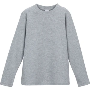 Açık Gri Basic Unisex Çocuk Kışlık Sıfır Yaka Uzun Kollu Tişört