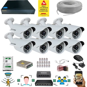 8 Kameralı 5 Mp 1940P Sensör 6 Megapiksel Sony Lens Metal Kasa Ip Güvenlik Kamerası Seti