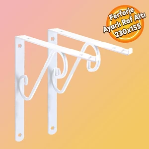 Raf Altı Raf Tutucu Ayak Ferforje Beyaz Ayarlanabilir Aparatlı 230 x 155 mm 2 Adet