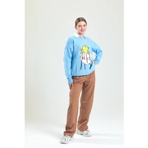 Saturn Clothing Harry Styles Mavi Civciv Nakışlı Kazak, Kadın Kazağı, Unisex Kazak, Triko Kazak