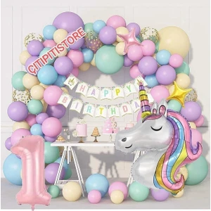Düvenci Ticaret 1 Yaş Unicorn Lüks Doğum Günü Parti Seti