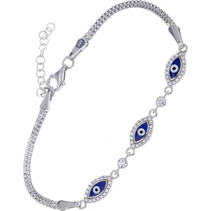 Nazar Boncuğu Mineli Model-4 Zirkon Taşlı 925 Ayar Gümüş Kadın Bileklik