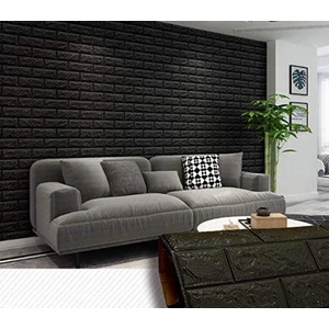 Renkli Duvarlar 70x38(0.27 M2) Kendinden Yapışkanlı Duvar Kağıdı Esnek Köpük Paneli 3d Boyutlu Tuğla Desen Siyah