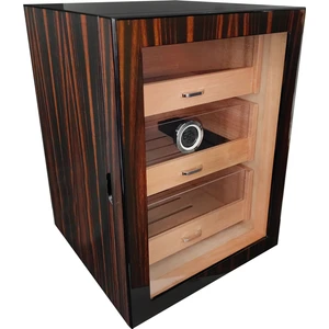Çekmeceli 3 Katlı Kahverengi Önü Camlı Sedir Humidor Puro Kutusu RC77