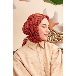 Moda Mevsimi Ipekhan Çizgi Desen Soft Pamuk Viskon Eşarp Kiremit