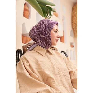 Moda Mevsimi Ipekhan Çizgi Desen Soft Pamuk Viskon Eşarp Mürdüm