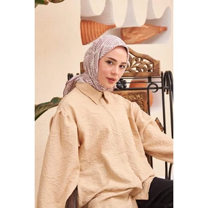 Moda Mevsimi Ipekhan Çizgi Desen Soft Pamuk Viskon Eşarp Beyaz-Gül Kurusu