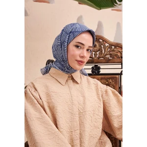 Moda Mevsimi Ipekhan Çizgi Desen Soft Pamuk Viskon Eşarp Lacivert