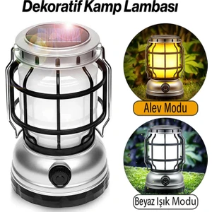 Dekoratif Outdoor Kamp Lambası Ledli Kırmızı Alev Beyaz Işıklı El Feneri Işıldak Şarjlı Çift Modlu