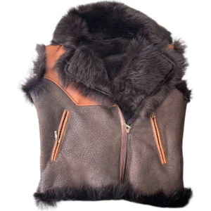 LN Leather Özel Üretim Taba-Kahve Içi Kürklü Gerçek Deri Kadın Yeleği
